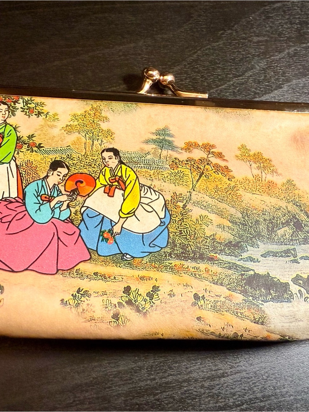 Vintage Traditional Korean Hanbok Illustration Scene Clutch Bag